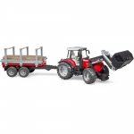 BRUDER 02046 MASSEY FERGUSON 7480 WITH FRONTLOADER AND TIMBER TRAILER