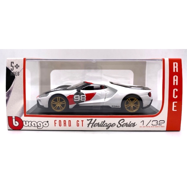 Bburago 1:32 Ford GT Race Heritage Collection 2021 – Detailgetreues Modellauto, Mit öffnenden Türen & Motorhaube