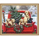DIMENSIONS 91773 HOLIDAY PUPPY TRUCK ( DOGS IN PICKUP TRUCK, SNOW CHRISTMAS SCENE ) PAINT BY NUMBER ( 20PULGX16PULG )