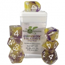 ROLE4 50527-7C-S SETS OF 7 DICE DIFFUSION CNC WITH ARCH D4 PALADINS OATH WITH SYMBOLS
