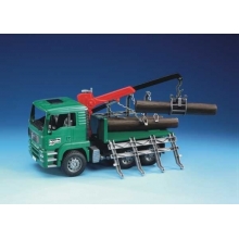 BRUDER 02769 MAN TIMBER TRUCK WITH LOADING CRANE AND 3 TRUNKS