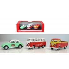 MOTORCITY 458385 1:72 VW GIFT SET ( 1962 VW BUS, 1962 VW PICKUP, 1966 VW BEETLE ) COCA COLA