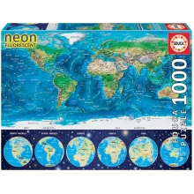 EDUCA 16760 PUZZLE 1000 PIEZAS MAPAMUNDI FISICO NEON