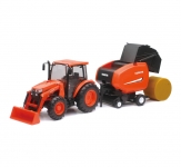 NEWRAY 33033 1:18 KUBOTA M5 W BALER AND HAY BALE ( LIGHT & SOUND )