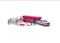 NEWRAY 37035 VALLEY RANCH PINK PICK UP & HORSE TRAILER SET