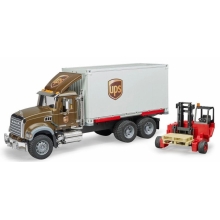 BRUDER 02828 MACK GRANITE UPS LOGISTICS TRUCK WITH FORKLIFT AND PALLETS