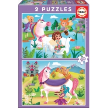 EDUCA 18064 2X PUZZLE 20 PIEZAS UNICORNIO+HADAS