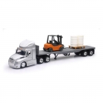 NEWRAY 16073 1:43 FREIGHTLINER CASCADIA FLATBED W FORKLIFT AND BARRELS