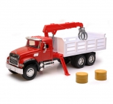 NEWRAY 17116 1:18 MACK GRANITE STAKE TRUCK WITH CRANE AND HAY BALES