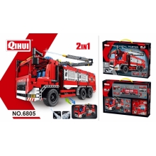 QIHUI 6805 TECH BRICKS FIRE TRUCK WITH WATER SPRAYING 2 IN 1 1288 PCS