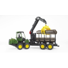 BRUDER 02133 JOHN DEERE 1210E FORWARDER WITH GRAB AND 4 TRUNKS