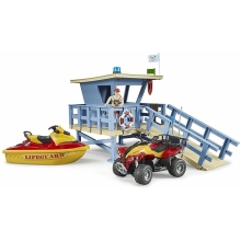 BRUDER 62780 BWORLD LIFE GUARD STATION WITH QUAD AND PERSONAL WATER CRAFT