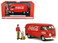 MOTORCITY 424062 1963 VOLKSWAGEN TYPE 2 ( T1 ) CARGO VAN WITH NEW DELIVERY DRIVER FIGURINE HANDCART AND 2 BOTTLE CASES 1:24 COCA COLA