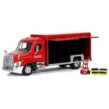 MOTORCITY 450060 BEVERAGE DELIVERY TRUCK WITH 2 SLIDING DOORS HANDCART AND 4 BOTTLE CASES 1:50 COCA COLA