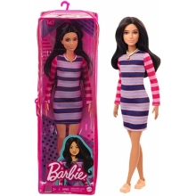 MATTEL GYB02 BARBIE WITH LONG BRUNETTE HAIR WEARING STRIPED DRESS