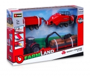 BURAGO 31668 FARMLAND 10CM MOTO TRACTOR W 3 TRAILERS GIFT SET