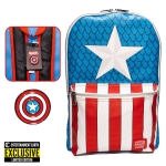 LOUNGEFLY 0002W CAPTAIN AMERICA COSPLAY BACKPACK WITH PIN SET EE EXCLUSIVE