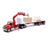 NEWRAY 10993 1:32 FREIGHTLINER 114SD FLATBED W CRANE AND SHORT PIPE