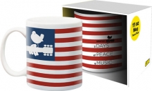 AQUARIUS 56821 WOODSTOCK RED WHITE & BLUE FLAG DATE 11OZ MUG