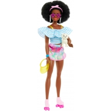 MATTEL HPL77 BARBIE CON PATINES ACCESORIOS DE MODA Y CACHORRO