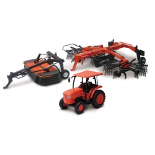 NEWRAY 33146 77700-13366 1:18 KUBOTA FARM TRACTOR W RAKE AND DISC MOWER