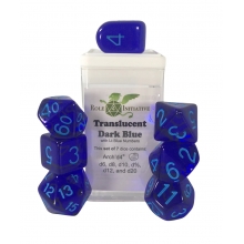 ROLE4 50109-7C SET OF 7 DICE TRANSLUCENT DARK BLUE WITH ARCH D4 & LT BLUE INK