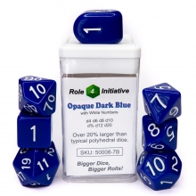 ROLE4 50107-7C SET OF 7 DICE TRANSLUCENT DARK BLUE WITH ARCH D4 & WHITE INK