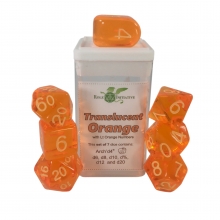 ROLE4 50106-7C SET OF 7 DICE TRANSLUCENT ORANGE WITH ARCH D4 & WHITE INK