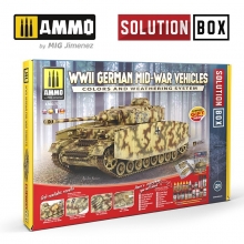 AMMO MIG JIMENEZ AMIG7727 SOLUTION BOX 19 VEHICULOS ALEMANES DE MEDIADOS DE LA SEGUNDA GUERRA MUNDIAL