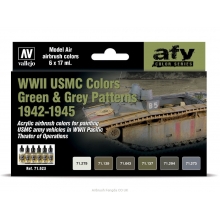 VALLEJO 71623 MODEL AIR SET WWII USMC COLORS GREEN & GREY PATTERNS 1942-1945