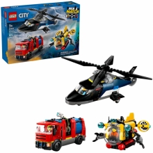LEGO 60462 CITY REMIX HELICOPTERO CAMION DE BOMBEROS Y SUBMARINO