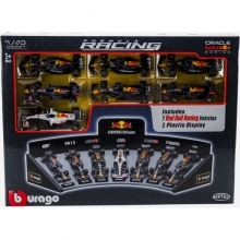 BURAGO 38168 1:43 RED BULL RACE FORMULA 7 CARS IN MODEL STAND