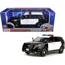 MOTORMAX 73996 1:18 LIGHT & SOUND 2015 FORD POLICE INTERCEPTOR UTILITY PLAIN BLACK & WHITE