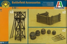 ITALERI 6870 1:32 BATTLEFIELD ACCESSORIES WOOD TYPE ( 56PCS TO BUILD BARRELS, RIFLES, WATCH TOWER & R